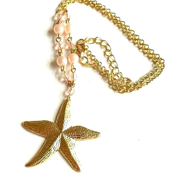 Pearl Starfish Necklace Gold Plated Pink Sea Life Nautical Island Beach 18" - Picture 4 of 9